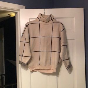 Chicwish Cream Black Grid Turtleneck Sweater